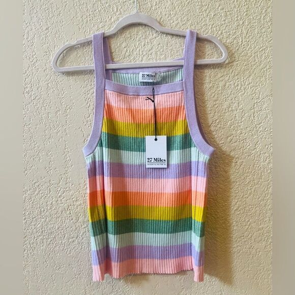 27 Miles Malibu Sherbet Pastel Stripe Multicolor Brielle Knit Tank Size L NWT - Picture 2 of 6
